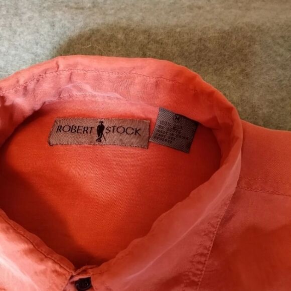 Robert Stock 100% Silk Short Sleeve Button Up Collar Shirt Men's Size Medium - Picture 2 of 8